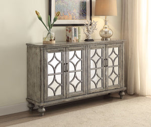 Console Table With 4 Door, Weathered Gray