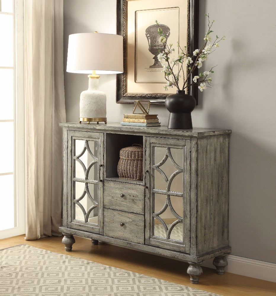 Console Table With 2 Doors and 2 Drawers, Weathered Gray