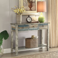 Beautiful Console Table, Antique Oak & Teal Blue