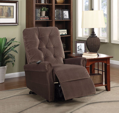 Recliner With Power Lift, Chocolate Velvet Brown