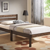 Simply Design Twin Bed With Wooden Slatted Headboard, Brown