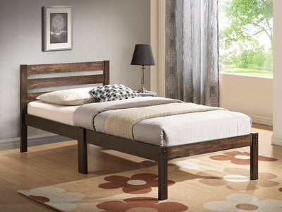 Simply Design Twin Bed With Wooden Slatted Headboard, Brown