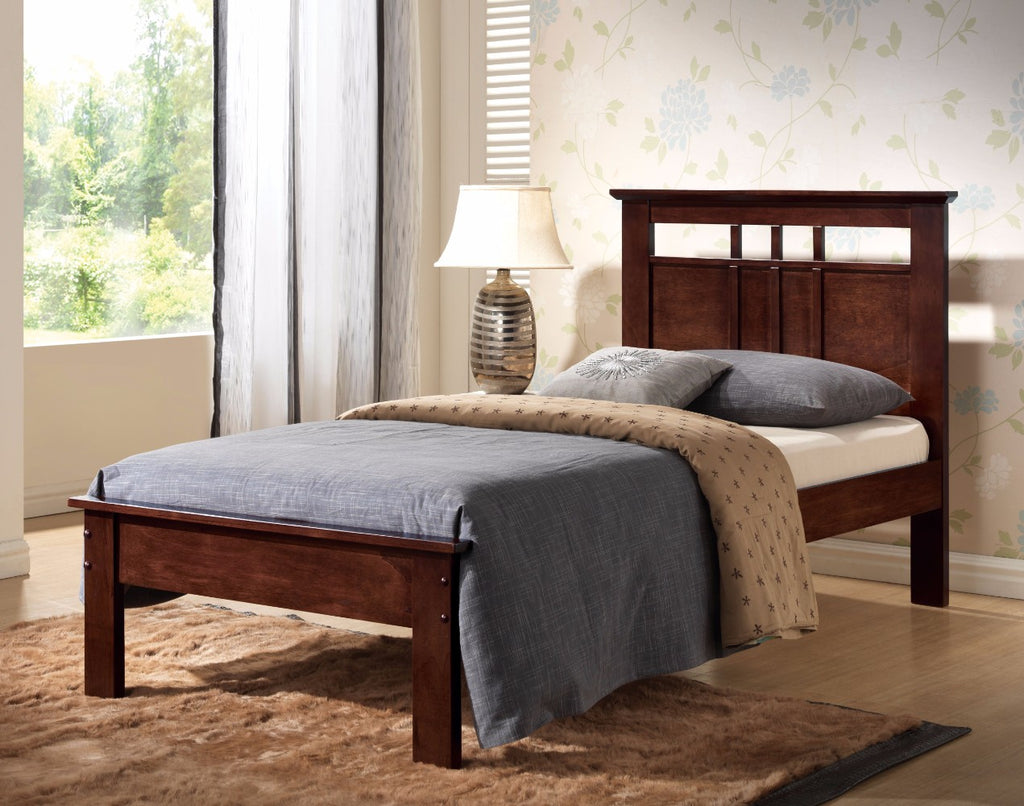 Contemporary Style Twin Bed With Wooden Panel Headboard, Brown