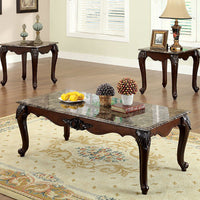 Traditional 3 Piece Coffee Table Set, Dark Cherry Brown