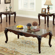 Traditional 3 Piece Coffee Table Set, Dark Cherry Brown
