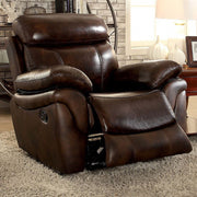 Transitional Recliner, Brown Finish