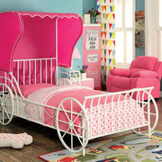 Metal Full Size Carriage Bed With Pink Wingback Tent, White