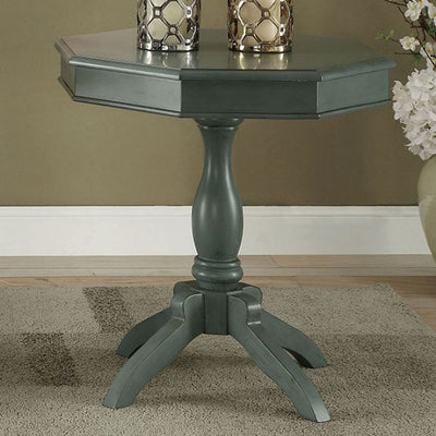Transitional Octagon Accent Table, Antique Teal