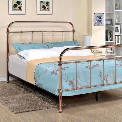 Metal Eastern King Bed with Smooth Curved Panels, Copper