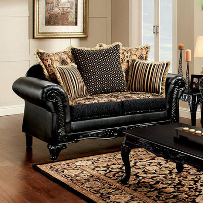 Traditional Love Seat, Black&Tan