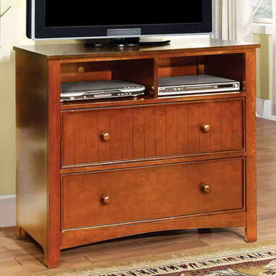 Transitional Style Wooden Media Chest, Oak Brown