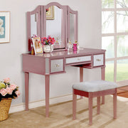 Contemporary Vanity With Stool, Rose Gold