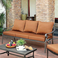 Contemporary Patio Sofa, Brown Color Cushion, Black Finish