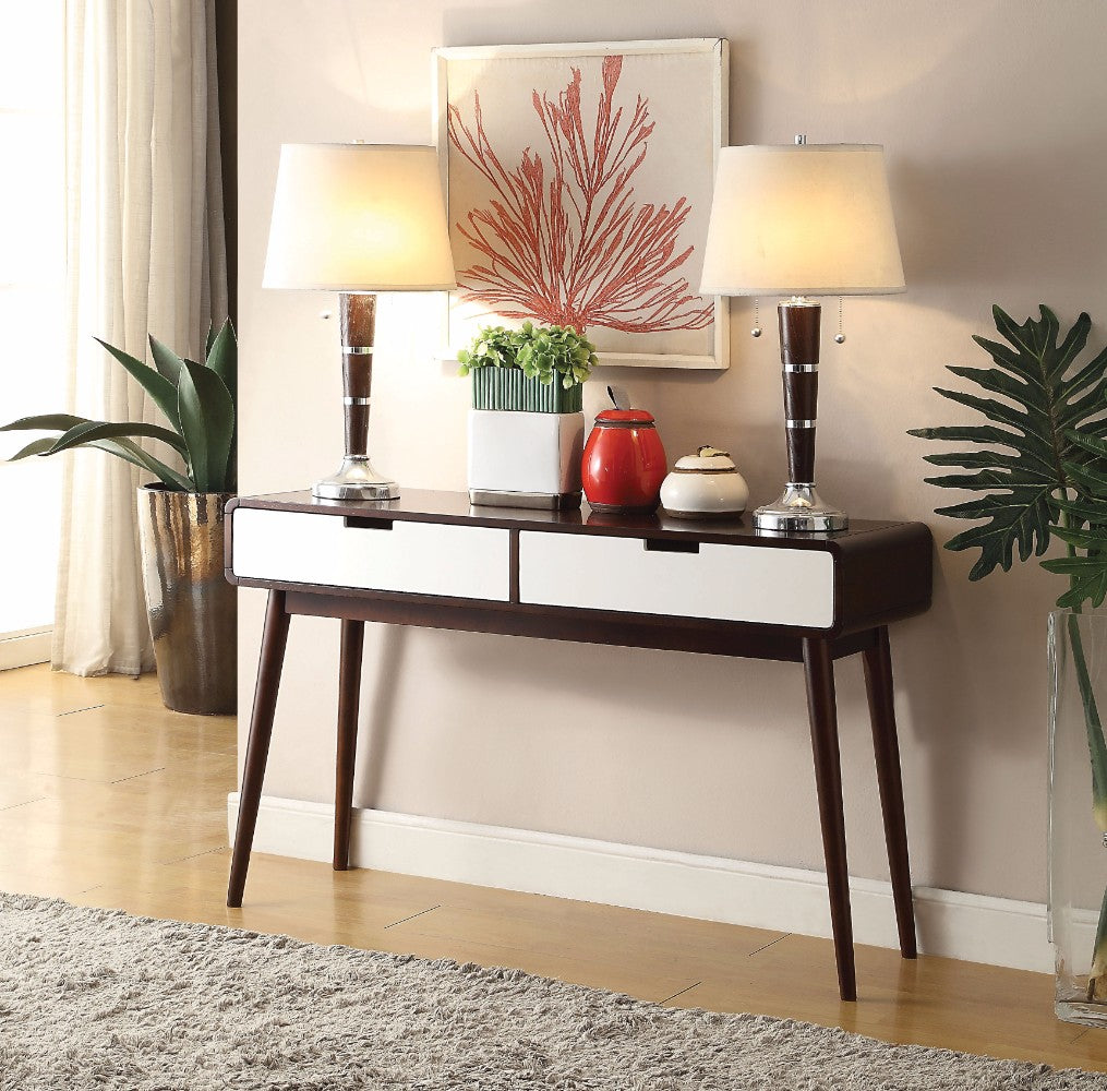 Beautiful Sofa Table With 2 Drawers, Espresso & White