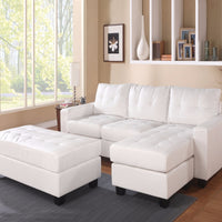 Trendy Sectional Sofa With Ottoman, 3 Piece Set, White
