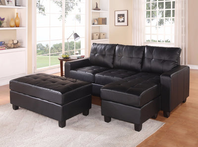 Sectional Sofa With Ottoman, 3 Piece Set, Black