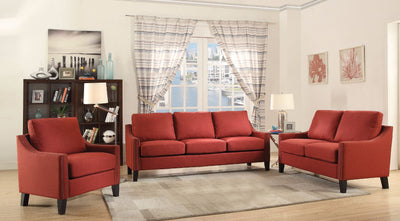 Wooden Frame Sofa In Red Linen Fabric