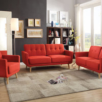 Suave Pine Wood Sofa, Red Linen Fabric