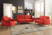 Suave Pine Wood Sofa, Red Linen Fabric