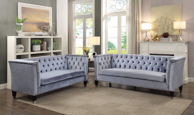 Imperial Looking Sofa, Blue-Gray Velvet
