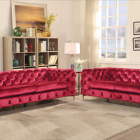Modern Elegant Sofa, Red Velvet