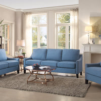 Wooden Frame Sofa In Blue Linen