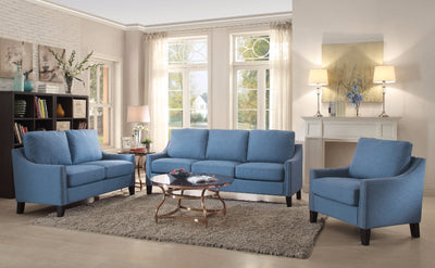 Wooden Frame Sofa In Blue Linen