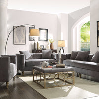 Sofa with 4 Pillows, Gray Velvet