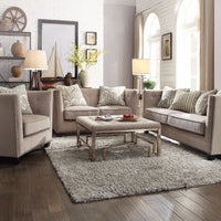 Contemporary Style Sofa with 4 Pillows, Beige Fabric