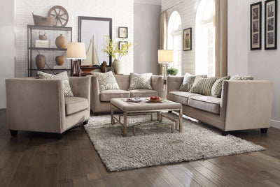 Contemporary Style Sofa with 4 Pillows, Beige Fabric