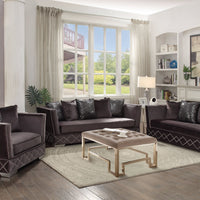Stylish Sofa With 5 Pillows, Charcoal Velvet