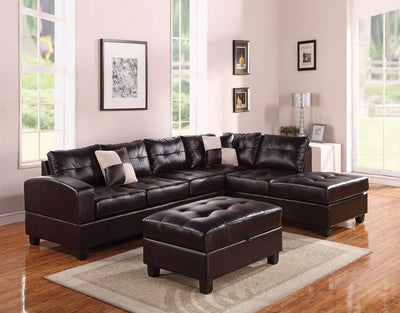 Stylish Sectional Sofa with 2 Pillows (Reversible), Espresso Brown