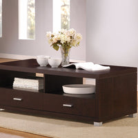 Wooden Coffee Table with 2  Drawers, Espresso Brown