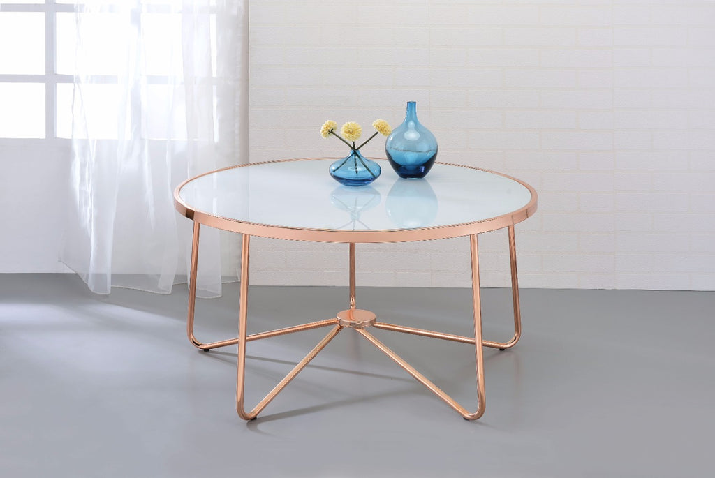 Striking Coffee Table, Frosted Glass & Rose Gold