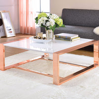 Charming Coffee Table, White High Gloss & Copper