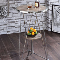 Modern Bar Table, Gray Oak & Chrome Silver