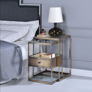 Stylish Nesting Tables Set, Clear Glass &  Brass, 2 Piece Pack