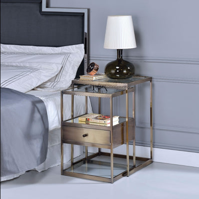 Stylish Nesting Tables Set, Clear Glass &  Brass, 2 Piece Pack