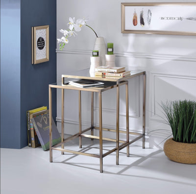 Astonishing Nesting Tables Set, Mirror & Brass