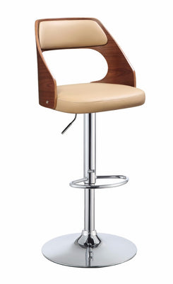 Modish Adjustable Stool with Swivel, Beige & Walnut Brown