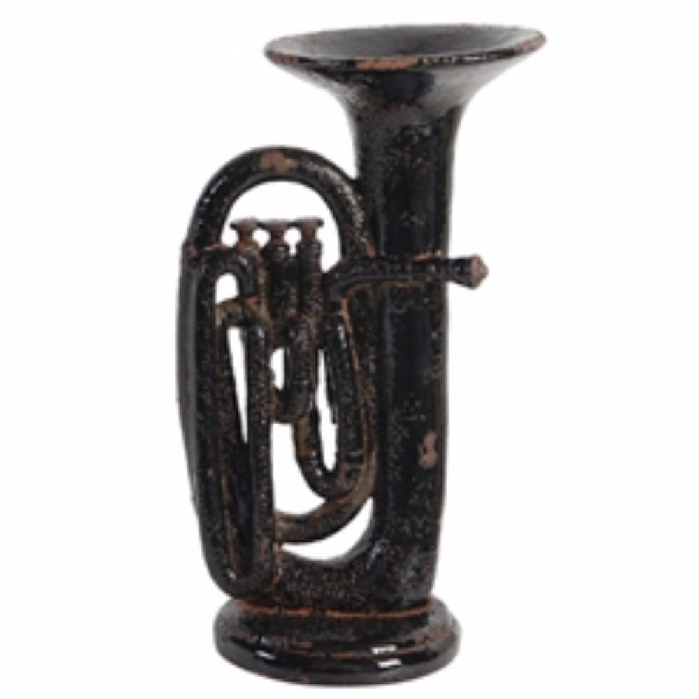 Old-Style Ceramic Trombone Decor, Black