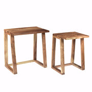 Solid Wooden Side Tables, Set of Two, Brown