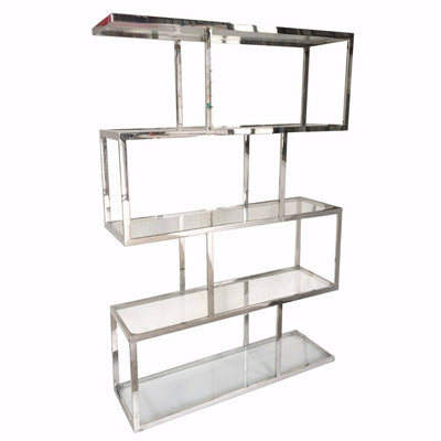 Metal And Glass Etagere, Silver and Clear