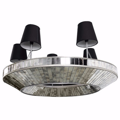 Modern Style Glass and MDF 5-light Chandelier, Silver and Black