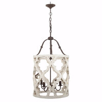 4-Light Wood Chandelier, White