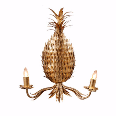 Beautifully Sculpted Iron Pineapple Wall Sconce, Gold