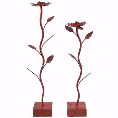 Amazing Flower Candle Holders, Set of 2, Red