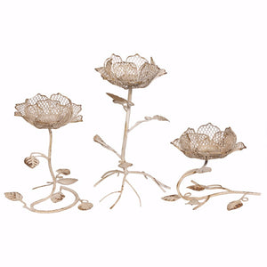 Metallic Lotus Flower Design Candle Holders, Set of 3, White