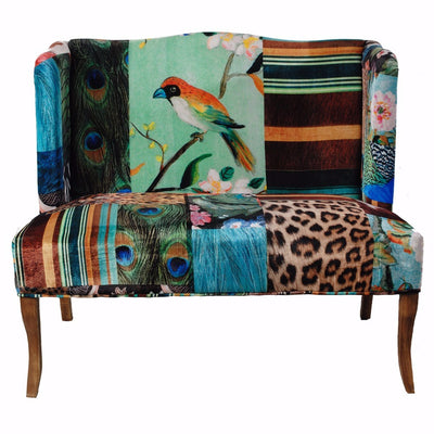 Bird Collage Print Settee, Multicolor