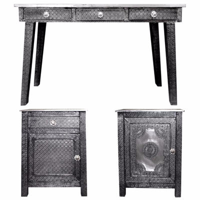3 Piece Of Traditional Style Wooden Console Table with Desk, Gray